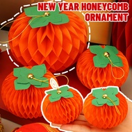 5Pcs Orange Plastic Honeycomb Ornament, Traditional Persimmon Design for New Year Decor, Easy-Hang D