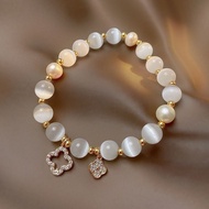 5 New Style Imitation Opal Four-Leaf Clover Glass Bracelet Elastic Rope Pearl Bracelet