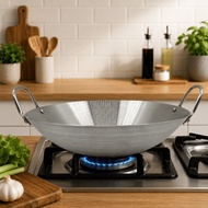 Premium Stainless Steel Double Handle Wok Pan | Heavy Duty Cooking Wok | 36cm, 38cm, 40cm, 43cm, 45c