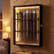 Colingmill Magic Wand Display Case with Lights for 7 Wands, Lockable Wood Holder Wall Mount Vertical