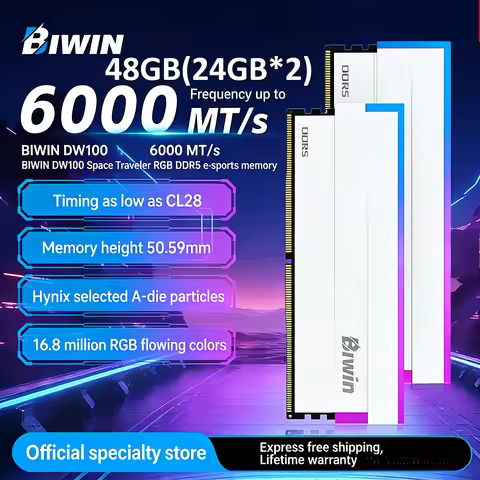 BIWIN Memory DDR5 DW100 48GB 24G×2 6000mhz RAM CL28 RGB M-die XMP/EXPO RAM UDIMM Desktop Internal Me