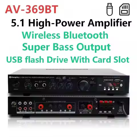 120W AV-369BT 5.1 High-Power HIFI Amplifier With Display Screen Wireless BT Super Bass Reverb Adjust