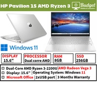 HP Pavilion 15 AMD Ryzen 3-2200U 15.6" Radeon Vega 3 Graphics, 8GB RAM, 256GB SSD, Windows 11,GAMING