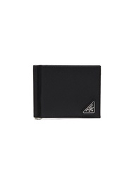 PRADA ENAMELLED LOGO SAFFIANO LEATHER MONEY CLIP BI-FOLD WALLET