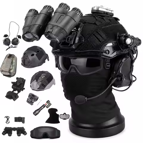 Tactical Helmet Set Airsoft Helmet Kit with NVG Dummy Model L4G24 Mount Headset Flashlight Signal Li