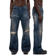 No/faith studios ITALY Washed Blue Cat Whisker Patch Ripped Cut Jeans