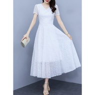 PUTIH Korean women's white midi dress D7950/white Korean women's dress