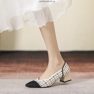 [Ready Stock Size 34-43 Can Be Customized] Thick Heel High Heels Pointed Toe Shallow Mouth Women's S