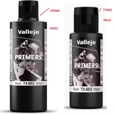Vallejo - Surface Primer Color | Black Acrylic Primer 60 ml (2.02 fl.oz.)/200 ml (6.76 fl.oz.) Matte