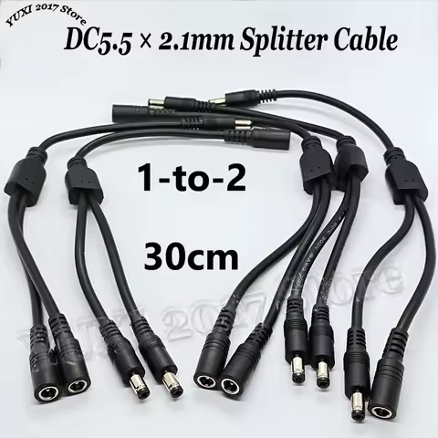 DC5.5 × 2.1mm Splitter Cable One To Two Monitoring Power Cord Extension Cord 30cm Long Connecting Wi