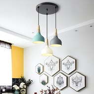 Nordic 3-Head Pendant Light, Adjustable Hanging Lamp with Wood Accent for Dining Room / Kitchen Isla