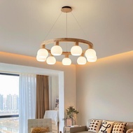 Japanese Log Style Pendant Ceiling Light Solid Wood Ring Chandelier With 3/6/ 9 Glass Lampshades For
