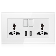 VISWE Double 3 Pin USB Socket Switch wall socket home switch tempered glass panel