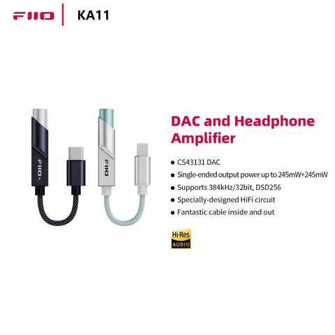 FiiO KA11 USB C to 3.5mm Audio Adapter 32bit/384KHz, Type C to 3.5mm USB Dongle HiFi DAC Headphone A