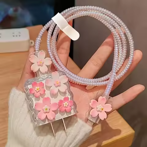 5 Pcs/set Charger Protection Cover for 25w Cute Sakura USB Cable Winder Protector Shell Case for Sam