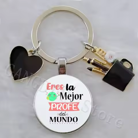 World's Best Teacher Spanish Printed Glass Keychain Teacher's Day Graduation Best Teacher Gift