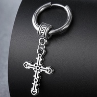 Single Earring  Enamelled Hoop With Cross Crucifix Silver Silver Earring Male Female Antialergico