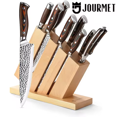 Knife Set with block, 9PC High Carbon Stainless Steel Knife Set with Pakka Wood Handle and Beech Woo