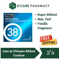 Care 38 Ultimate Ribbed Condom - 3's for Men, Kondom Lelaki Tahan Lama Tambah Panjang