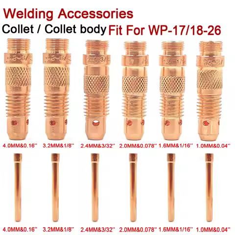 Argon Welding Torch Consumable Collet Body 1.0mm 1.6mm 2.0mm 2.4mm 3.2mm 4.0mm WP17 WP18 WP26 TIG Tu