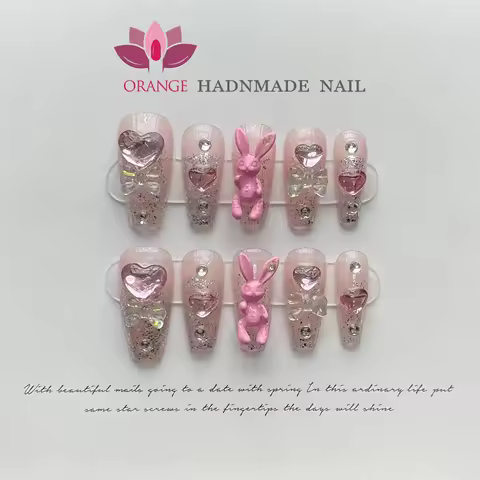 Handmade Cartoon Press On Nails Reusable Pink Girls Fake Nails y2k Full Cover Wearable Artificial Na