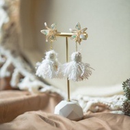 冰雪奇緣 日本混線紗線流蘇耳環 垂墜式水晶花樹脂耳環