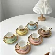 6pcs/1set 90ml/3.Oz Colorful Gold-Rimmed Coffee Cup And Saucer Set, Includes Coffee Cup And Tea Sauc