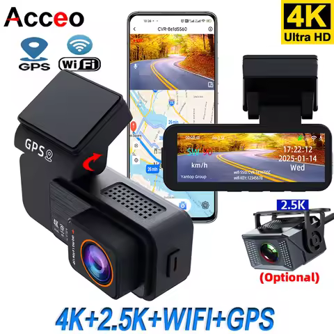ACCEO B60P 4K Car Dash Cam Front And Rear Dashcam With WIFI GPS Support 2.5K Reversing Car Camera G-