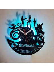 1 pieza de reloj de pared creativo de Jack y Sally de Halloween con disco de vinilo Pesadilla antes de Navidad, cambio de luz con 16 colores, regalo de cumpleaños, regalo de San Valentín, regalo de aniversario