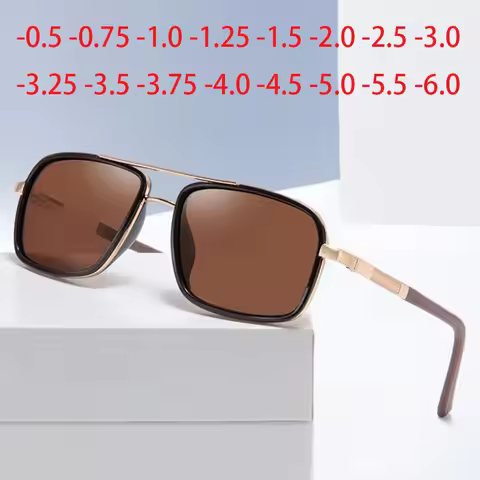 0 -0.5 -0.75 -1.0 To -6.0 Gray/Tea Lens Prescription Sunglasses Men Polarized Myopia Women Goggle Sq