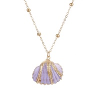 Miles8 Peacock Blue Seashell Necklaces & Pendants Natural Shell Conch Pendants Chain Choker Necklace