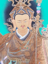 2-2) 西藏唐卡-密宗開山老祖-蓮花生大士 (24K 純金繪畫.桑蠶絲綢布料)