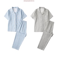 Byford Baju Tidur Lelaki | (1 Pc) Byford Men Woven Cotton Short Sleeve Long Pant Pyjamas Assorted Co