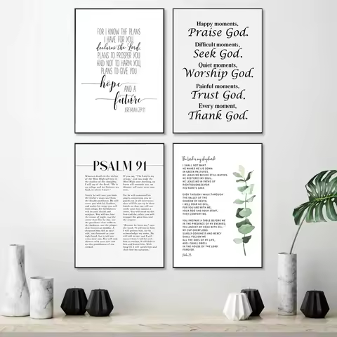 Canvas Painting Scripture Church Picture Christian Bible Verse Art Psalm 23 & 91 Bible Verse Poster 