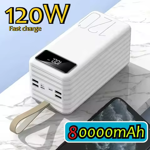 Portable 80000mAh External Battery 120W Fast Charging Power Bank Digital Display for IPhone Huawei X