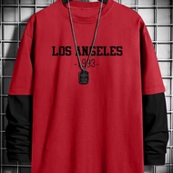 TEMU เสื้อยืดแขนยาวสไตล์คาชูกับลายเรขาคณิต ผลิตจากผ้าโพลีเอสเตอร์ทอก พริ้นลาสแองเจลิส 1993 พร้อมดีไซ