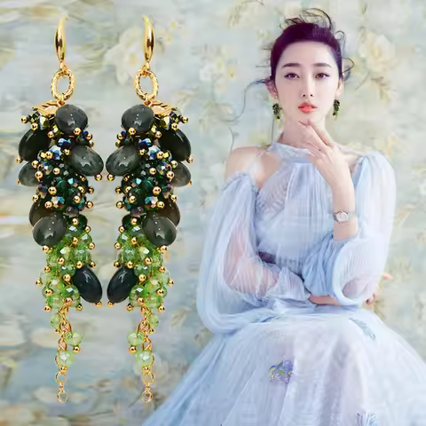 ZGMXR Rice bead earrings Crystal Grape Bohemia Hand weaving Geometry Woman Fashion Simple Woman Bead