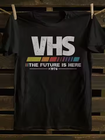 Men's Retro VHS Vintage 80s T-Shirt Soft 100% Cotton Short Sleeve VHS Cassette Tape Graphic with VHS