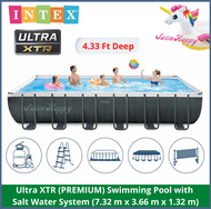 Pre-Order SwimHappy INTEX 26368 Ultra XTR (PREMIUM) with NEW Salt Water System | Size: 7.32m(24feet) x 3.66m(12feet) x 1.32m (4.33feet) Big Pool, Biggest Portable Pool