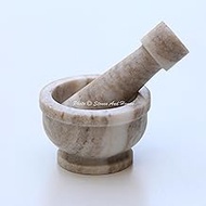 Stones And Homes Indian Brown Mortar and Pestle Set Small Bowl Marble Medicine Pills Stone Grinder for Kitchen and Home 3 Inch Polished Round Stone Molcajete Herbs Spices - (7.6x4.8x3.2 cm)