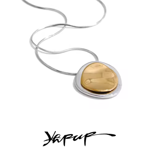 Yhpup Double Round Pendant Fashion Necklace Water Resistant Metal Stainless Steel Daily Waterproof J