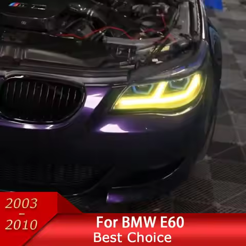 Car Lights for BMW E60 2003-2010 5 Series 520i 525i 530i LED Auto Headlight Assembly Upgrade Golden 