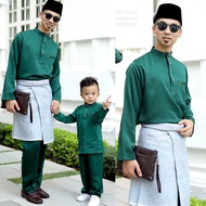 BAJU MELAYU HIJAU EMERALD GREEN SET AYAH ANAK PREMIUM | BAJU MELAYU RAYA DEWASA BUDAK LELAKI SEDONDO