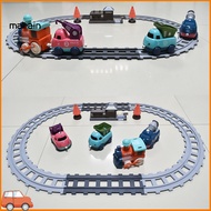[Ma] 1 Set Railway Tracks Toy Magnet Adsorption Cartoon Train Head Engineering Vehicle DIY Assembly Interactive Toy with Light Music Electric Construction Truck Railway Toys Childr