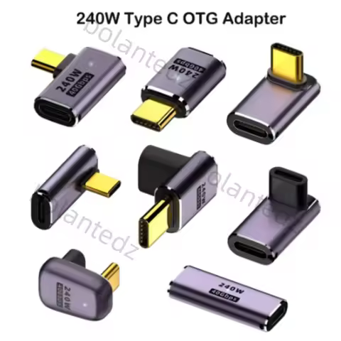 1PCS 5A Type-C OTG Adapter 240W Fast Charging Data Converter USB4.0 40Gbps Support 8K 60Hz USB C 90/