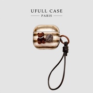 ::) Korean Style Brown Striped Coffee Beans Bear Airpods4/3 Generation Earphone Protective Case 2pro