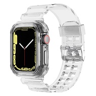 แถบใสพลาสติก + เคสสำหรับ Apple Watch อัลตร้า Ultra2 9 8 7 6 SE 5 3 2สายซิลิโคนใสแบบนิ่มสำหรับสายรัด Iwatch 40มม. 44มม. 42มม. 41มม. 45มม. 49มม.