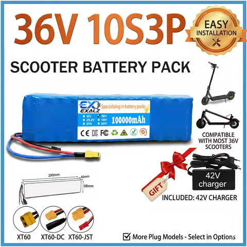 36V Electric Scooter Battery 10S3P 100000mAh 18650 Li-ion Rechargeable Pack High Value Replacement 5