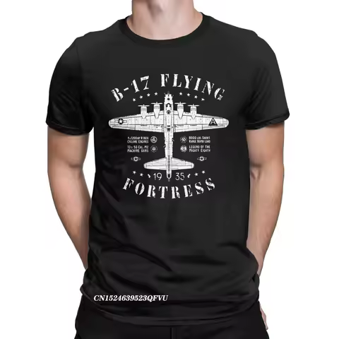 Funny B-17 Flying Fortress T-Shirts For Men Tops T Shirts Fighter Plane WW2 War Pilot Aircraft Airpl