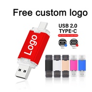 (Free custom logo) USB 2.0 flash drive 64GB 2in1 Pendrive 32GB TYPE-C Pen drive 16BG Mini flashdrive